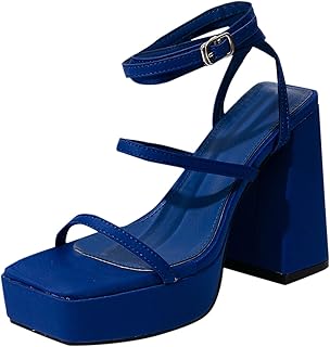 Sandalias de tacón alto para mujer, con tiras de tobillo gruesas, con cordones, tacones altos, con hebilla, para mujer, corcho
