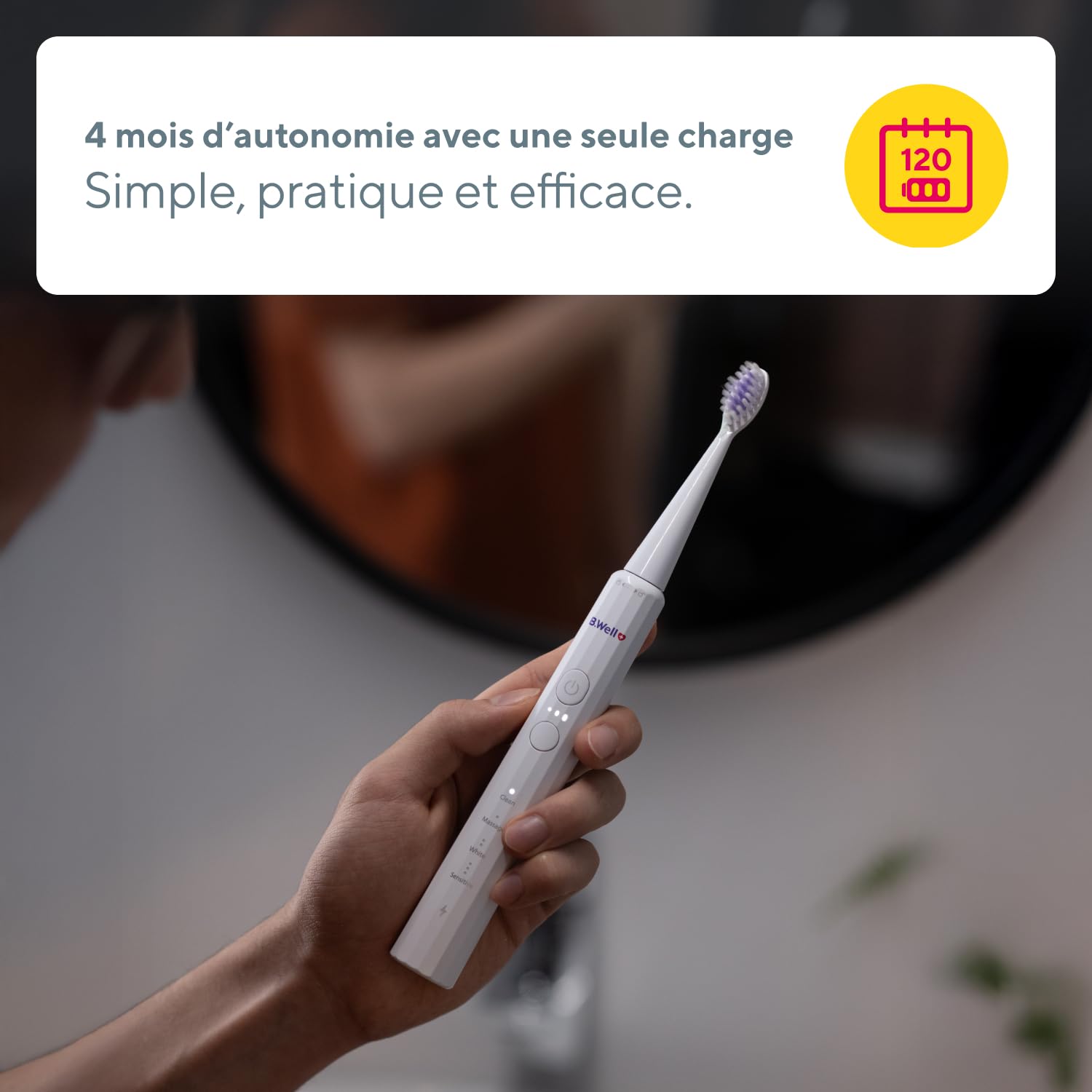 B.Well MED-870 Brosse à dents sonic - Adultes 12 modes autonomie 4 mois | Qualité suisse: 4 modes avec 3 intensités, minuteur intelligent, mémoire du mode & étanchéité IPX7, Noire