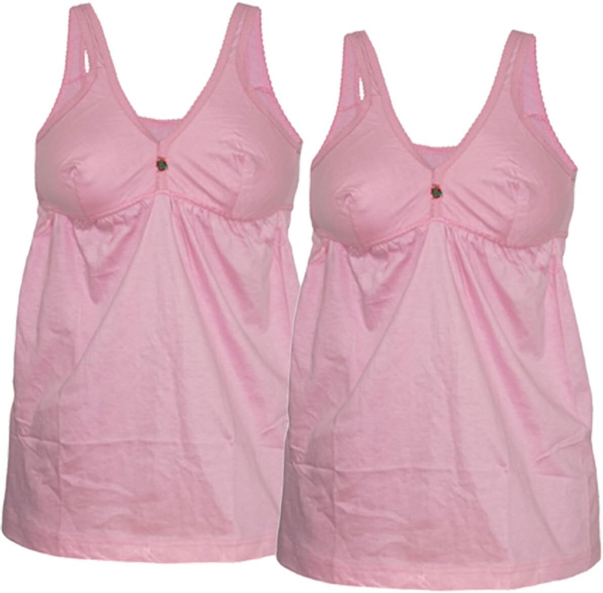 Women Cotton Regular Fit Sleeveless Cotton Bra Cum Comisole Slip Multicolor Pack of 2 Pink-picture-40