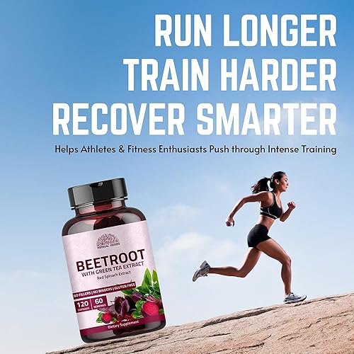 Miniatura 4 de Cápsulas de remolacha en polvo (120 cápsulas)  Cápsulas de remolacha de 1000 mg  Hecho con té verde orgánico y extracto de espinaca roja  Sin OMG,