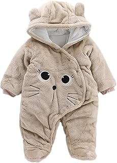Mameluco para bebé recién nacido, para recién nacidos, niñas y niños, diseño de gato de dibujos animados, de terciopelo, con capucha, enterizo para bebés y niñas