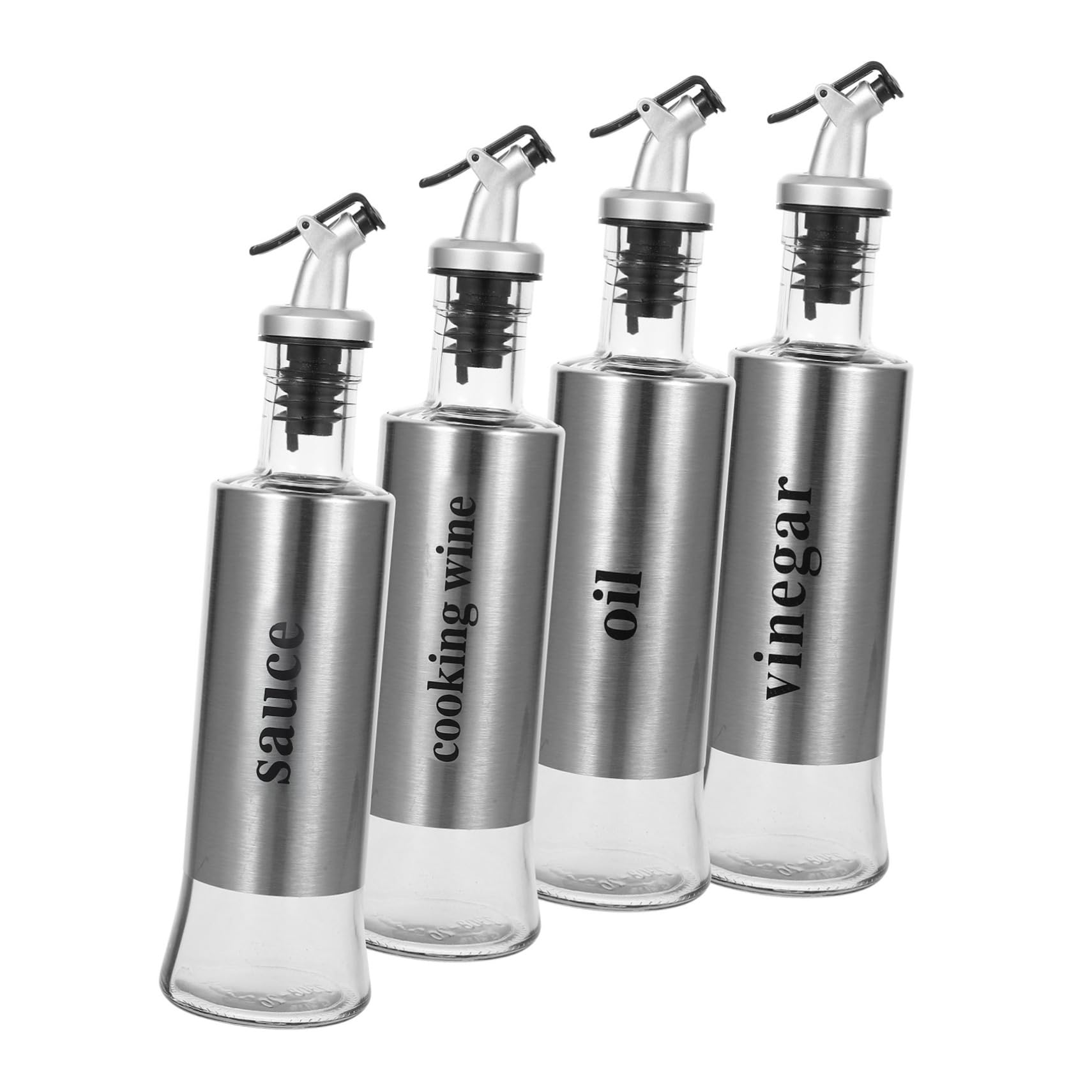 Dispensadoras de Aceite y Vinagre de Vidrio y Acero Inoxidable Juego de 4 Botellas Diseño Antigoteo Elegante 300ml para Restaurantes y Cocina