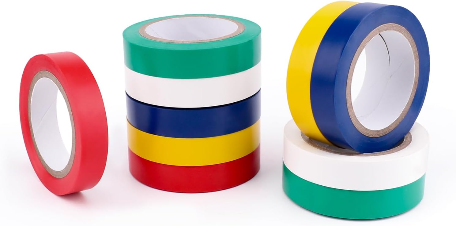 Amazon Basics Electrical Tape, 1/2-inch by 6.66 yard, Multi-Color, 10-Pack, Great for General Home&DIY, Automotive, Electrical, Labeling and Craft Project