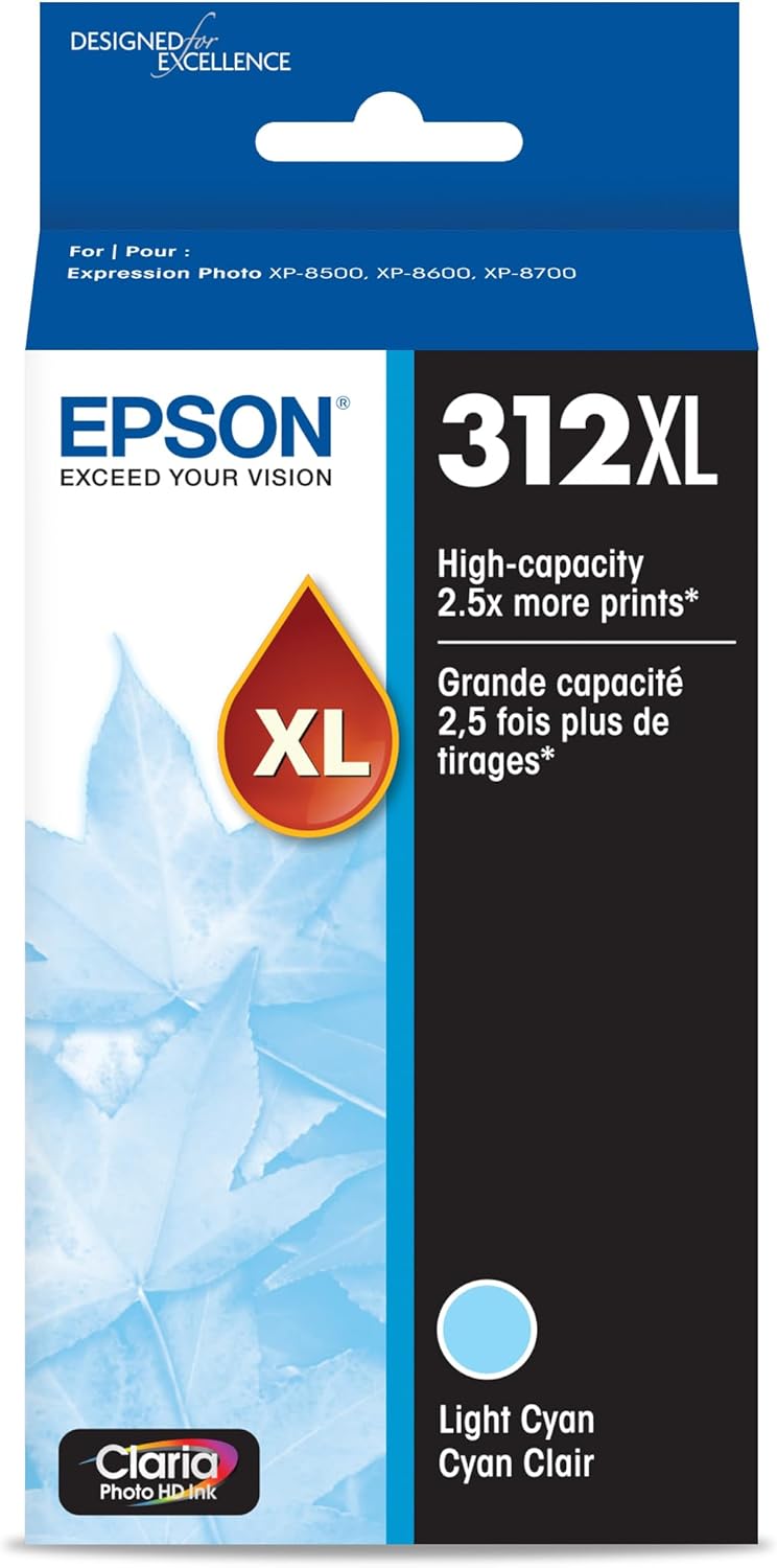 Epson 312 Claria Photo HD Ink High Capacity Light Magenta & Light Cyan Cartridges (T312XL620-S & T312XL520-S) Bundle