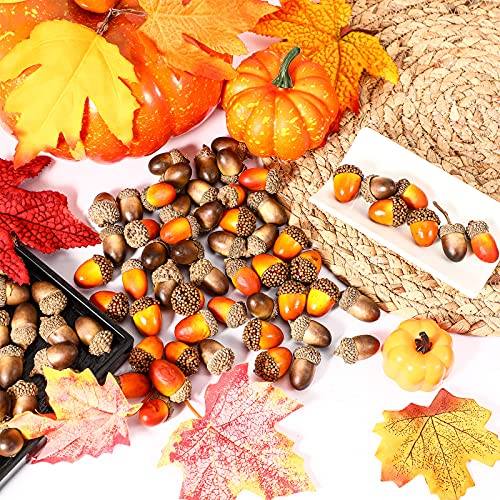Syhood 300 Pieces Artificial Acorn Decor Fake Nutty Craft Acorns Acorn With Natural Acorn Cap Fruit Props Simulation Mini Acorns For Fall Home Kitchen Decor Autumn Thanksgiving Wedding (Mixed Colors) #TOP6