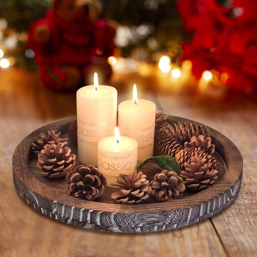 Round Decorative Wooden Serving Trays for Ottoman Coffee Table Tray Decor image 3