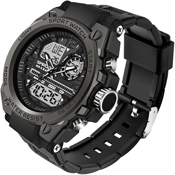 PINIDOUS Mens Watches for Men Sports Outdoor Waterproof Military Watch Analog Digital Display Tactics Watch with LED Alarm Stopwatch Hourly Chime Multi-Function Wrist Watches