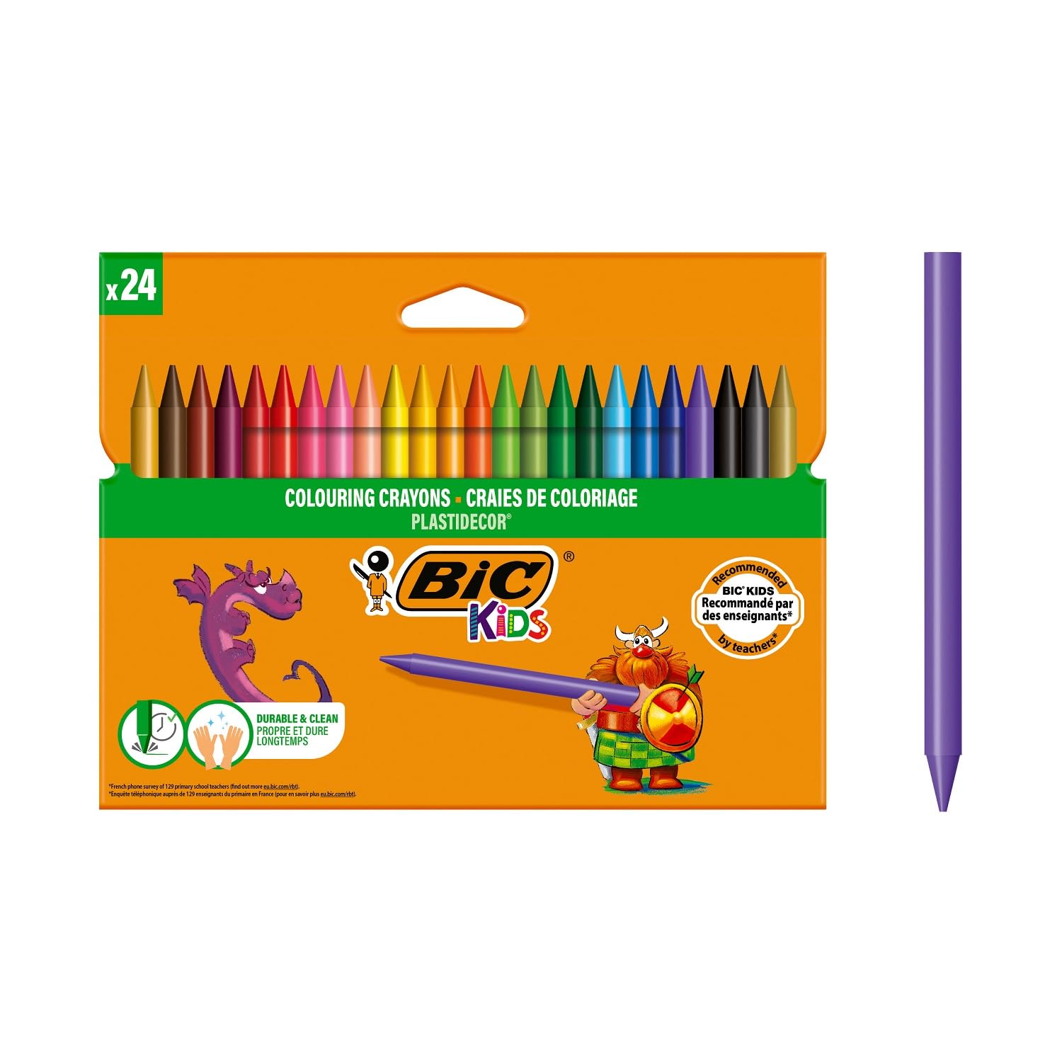 BIC Kids Pastelli Colorati, Plastidecor, Colori per Bambini a Casa e a Scuola, Colori Assortiti, Astuccio Scuola, Confezione da 24 unita