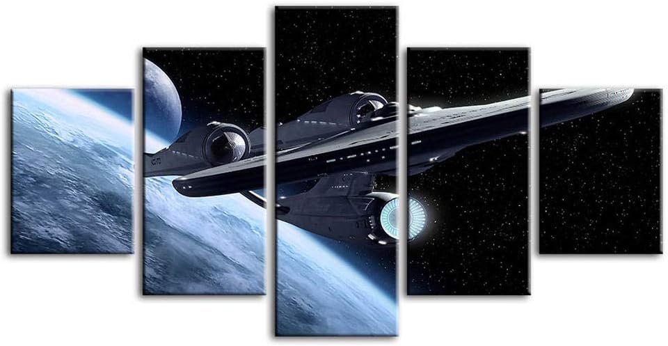 Yyjyxd Prints Picture Wall Art Modular Poster Star Trek Beyond USS Enterprise Painting Planet Artwork On Canvas Living Room Home Decor-16x24/32/57inch,with Frame