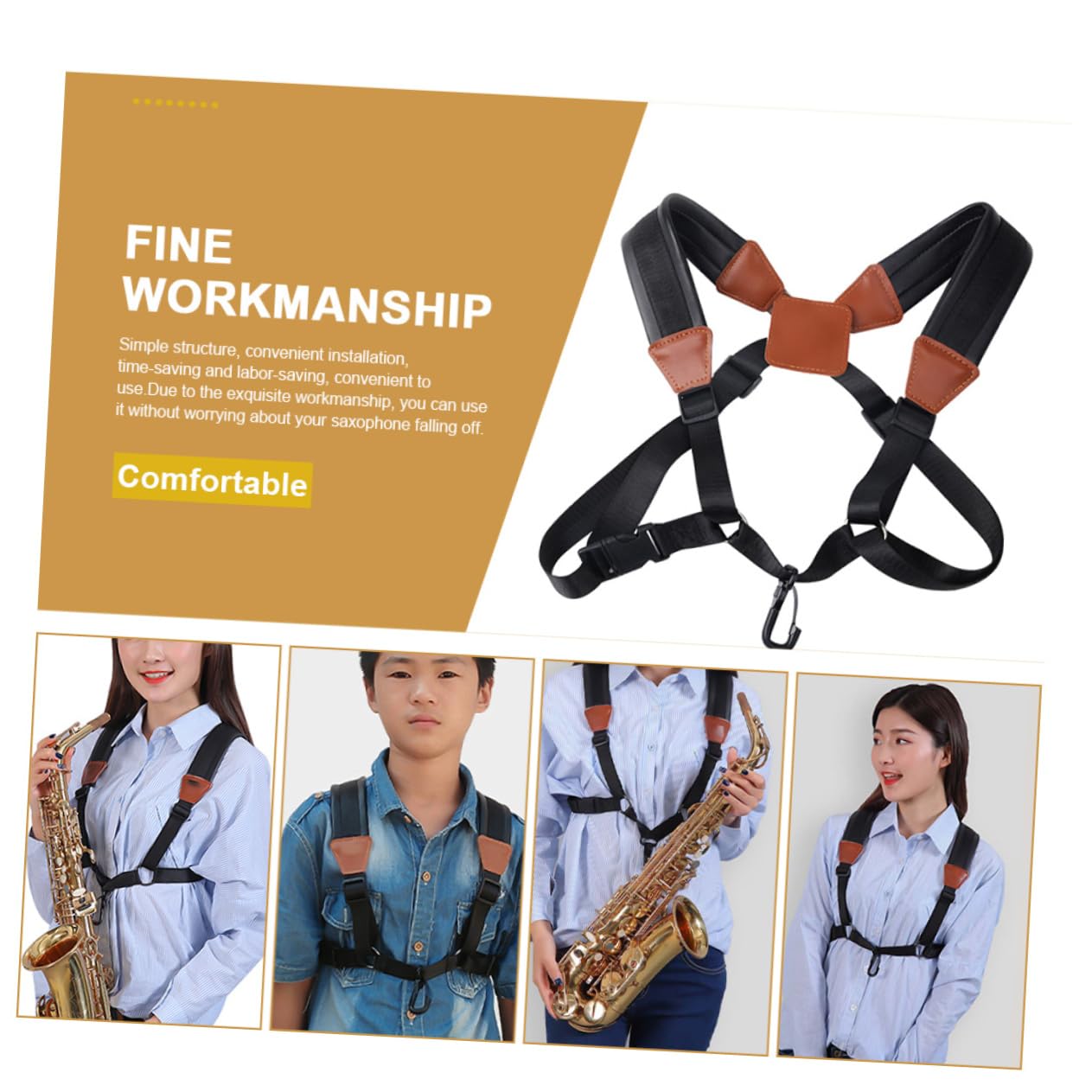 JOINPAYA Saxophone Harness Fixed Shoulder Belt Comfortable Padded Saxophone Strap