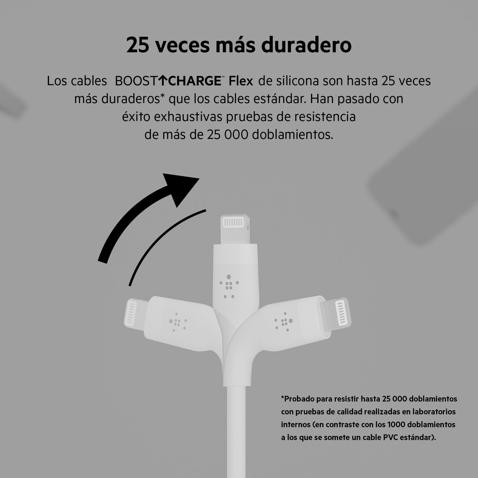 Belkin Cable de silicona USB-A a Lightning de 2 m BoostCharge Flex, Cable de Carga con Certificación MFi para iPhone 14/14 Plus, 13, 12, Pro, Max, Mini, SE, iPad y Otros, Blanco
