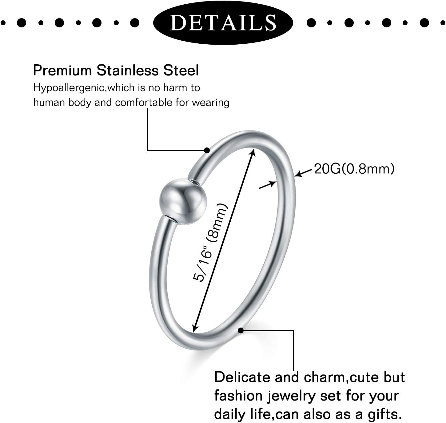 Anicina 20g 22g Nose Rings Studs Surgical Stainless Steel Nose Rings Hoops L Bone Screw Shape Nostril Nose Piercing Jewelry Heart Flower Moon Snake Butterfly Hypoallergenic Nose Screw for Women Men - Image 4