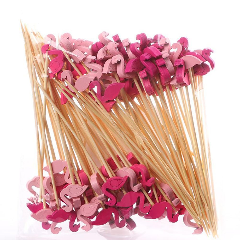 Pics à Cocktail en Bois Forme Flamant Rose 200 Pièces pour Apéritif Anniversaire