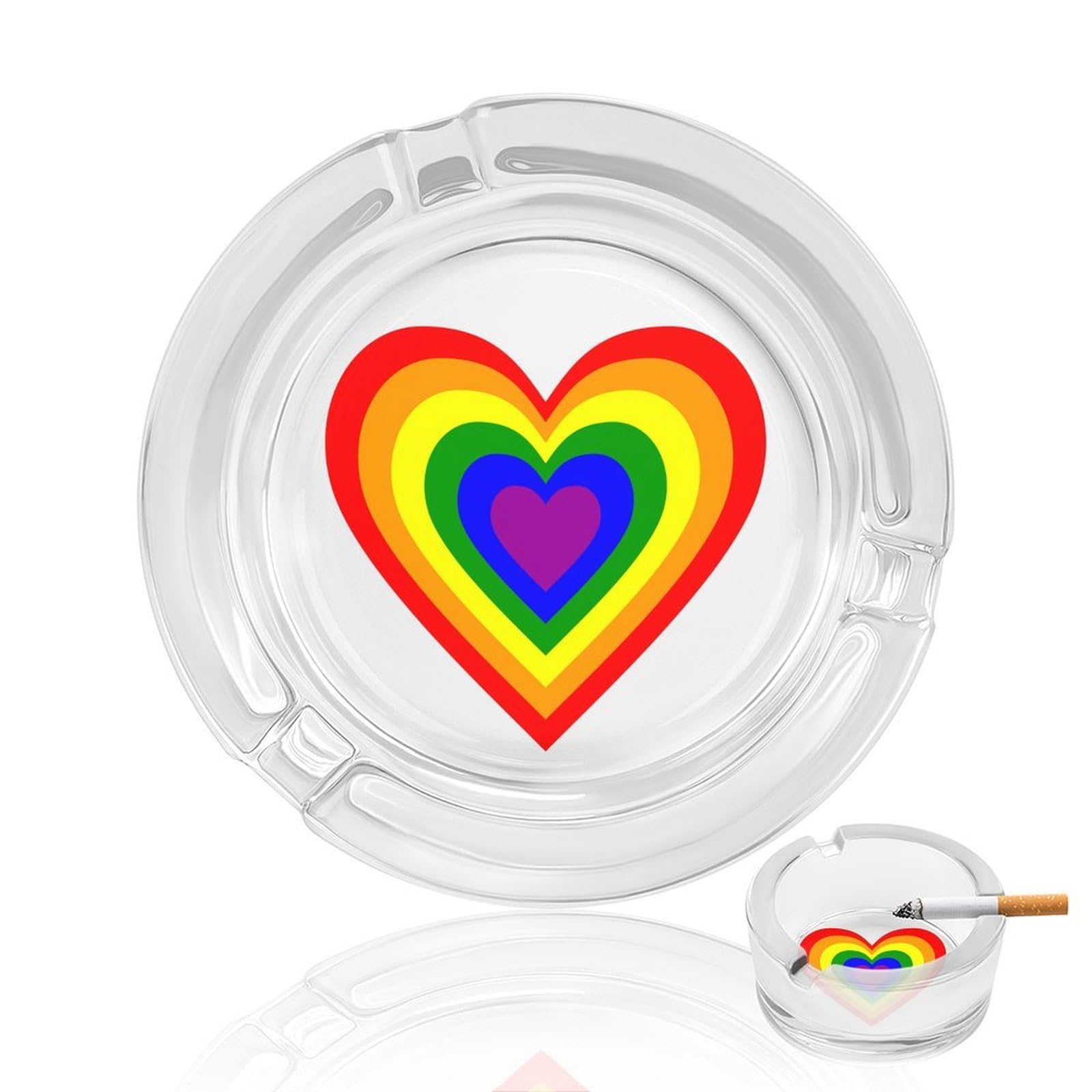 LGBT Rainbow Heart Ashtray Portable Round Glass Outdoor Ash Tray for Home Office Garden Pub