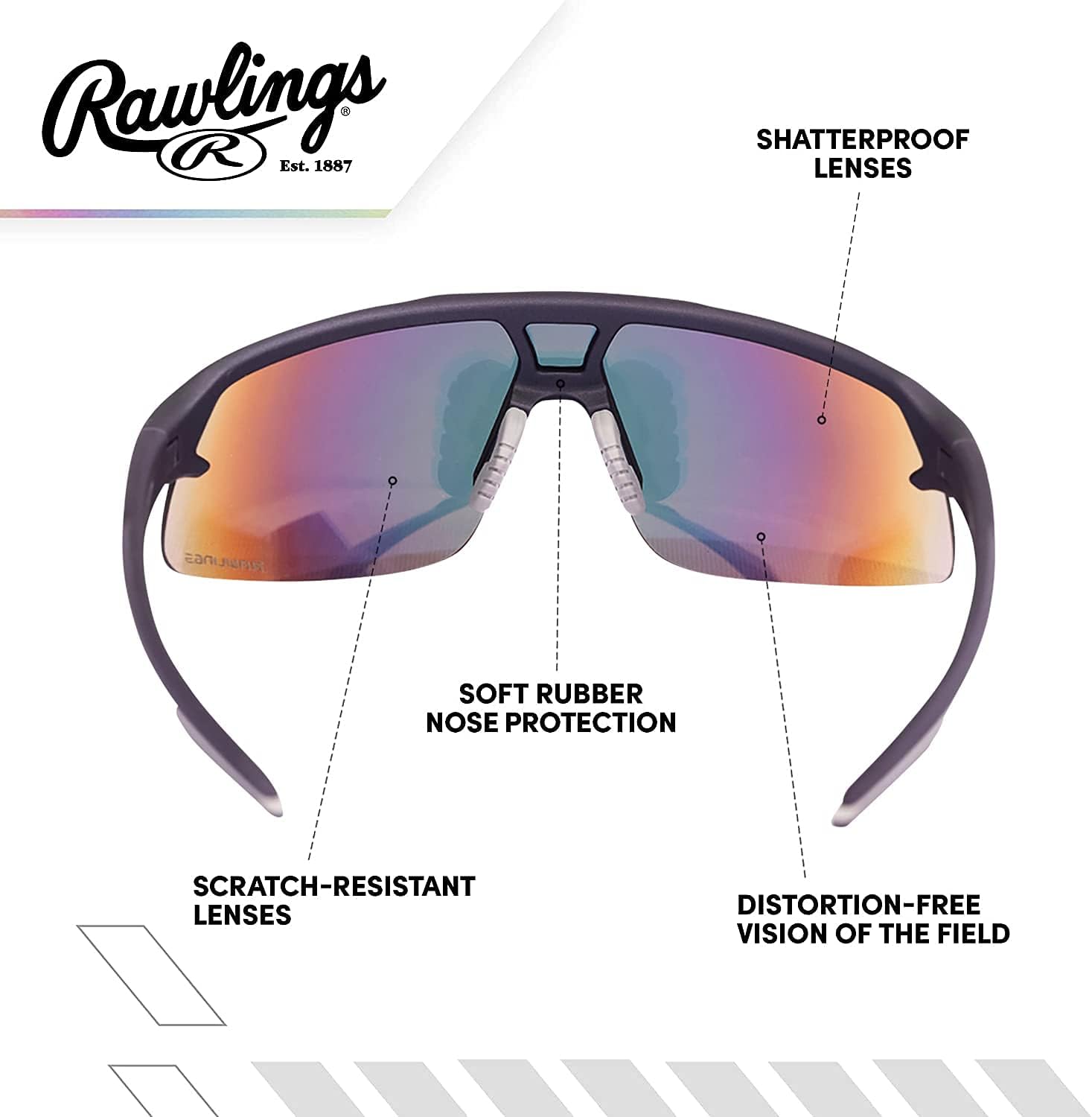 Rawlings RY134 Youth Baseball Shielded Sunglasses Lightweight Sports Youth Sport