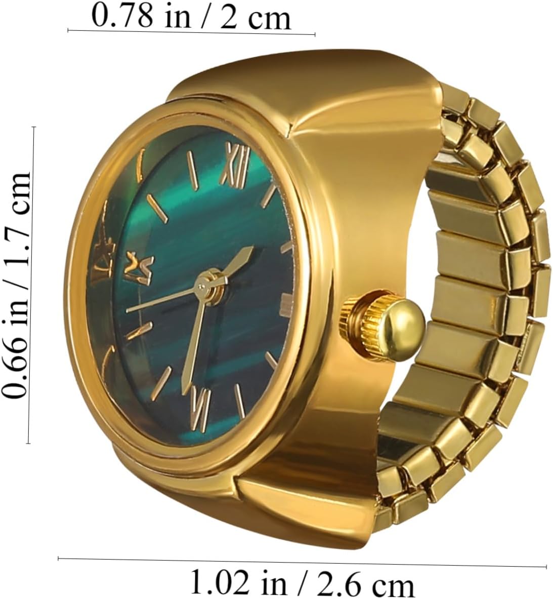 OUNONA Mens Roman Numeral Mini Finger Watch Ring Fashionable Green Dial Ring Watch with Accurate Comfortable Stylish Accessory for Everyday Wear and Gift Giving