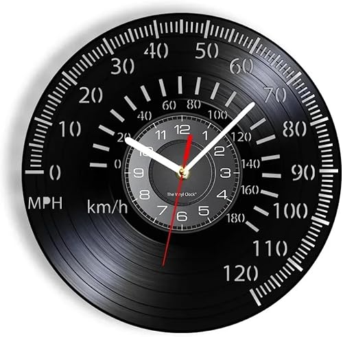 Reloj de pared con velocímetro vintage de 12 pulgadas, 7 colores con luz LED para automóvil, tacómetro, silencioso, sin tictac, funciona con pilas,