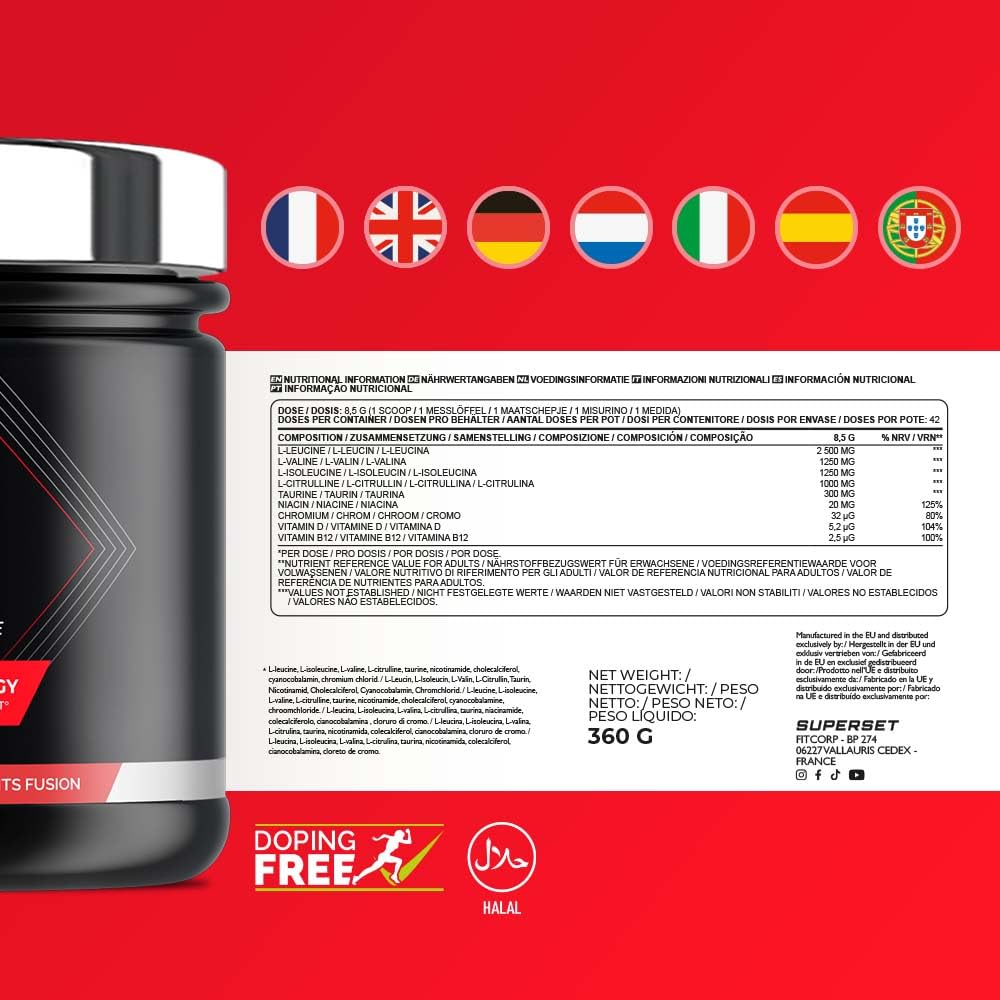 SUPERSET NUTRITION | Bcaa Hardcore (360g) | BCAA | BCAA 2:1:1 effet Pump, Fruits Rouges