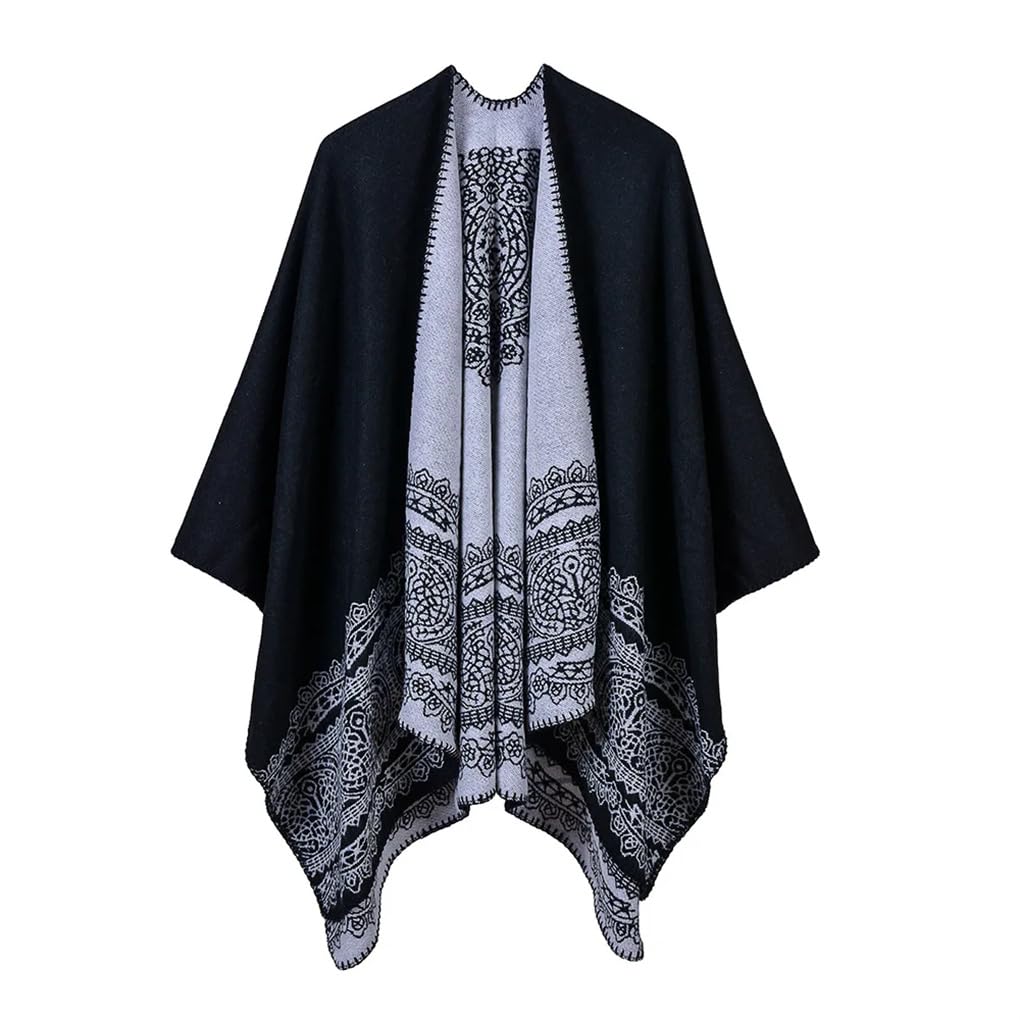 Dninmim Pull châle en dentelle pour femme - Motif classique - Épais - Automne et hiver - Ponchos capes cardigan