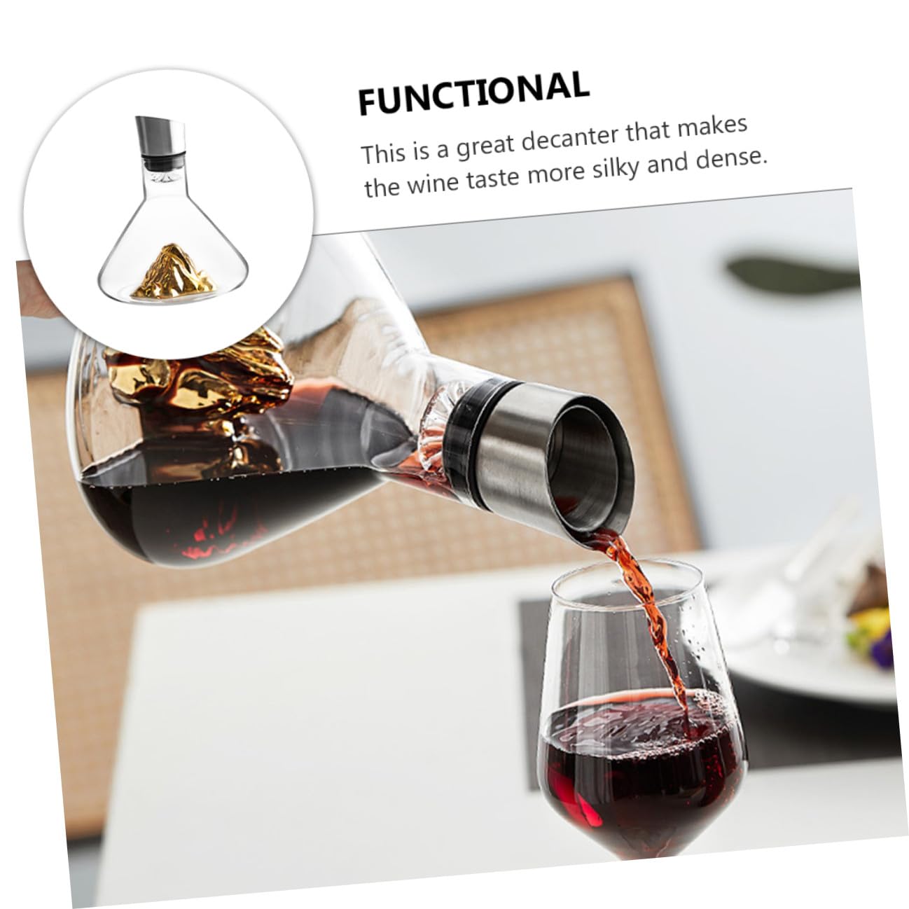 BESPORTBLE Decanter per Vino in Cristallo da 1500Ml Bocca Inclinata Design Artistico Dorato Contenitore Creativo per Vino Rosso per Degustazioni e Collezioni Personali