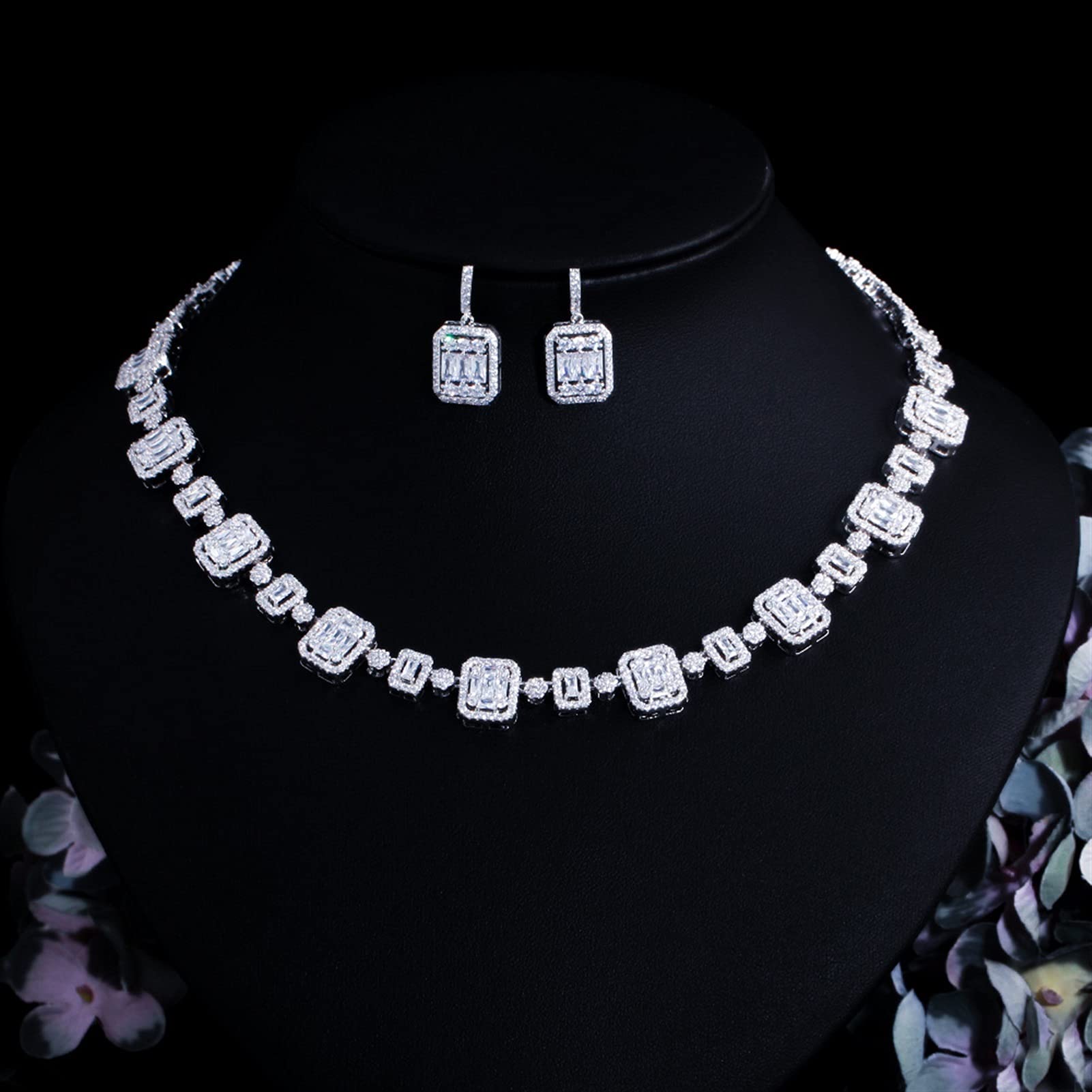 Joyería Cubic Zirconia Pave Color Oro Blanco Conjunto de joyería para Boda Nupcial para Mujer Accesorios de Vestido de Fiesta