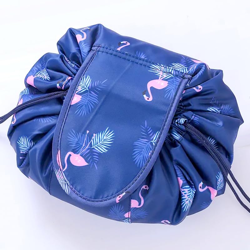 ERHETUS Stylish Portable Lazy Cosmetic Bag with Drawstrings | Convenient & Waterproof Makeup Pouch for Girls | Large Capacity Storage Pouches | Toiletry Bags for Women (Navy Flamingo)-image-35