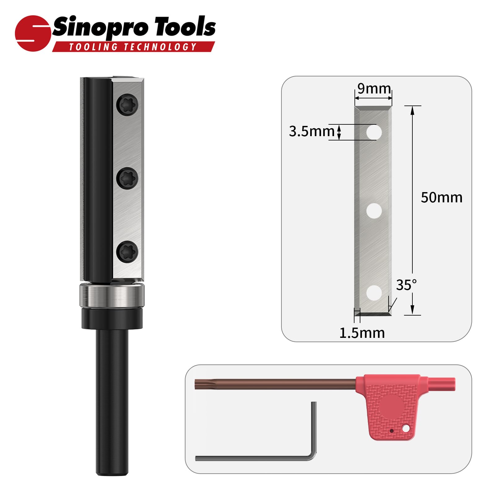 Wendeplatten Bündigfräser HW – 8 mm Schaft, 16 mm Schneidendurchmesser, 50 mm Schneidenlänge, Kugellager Unten, für Holzbearbeitung und bündiges Trimmen