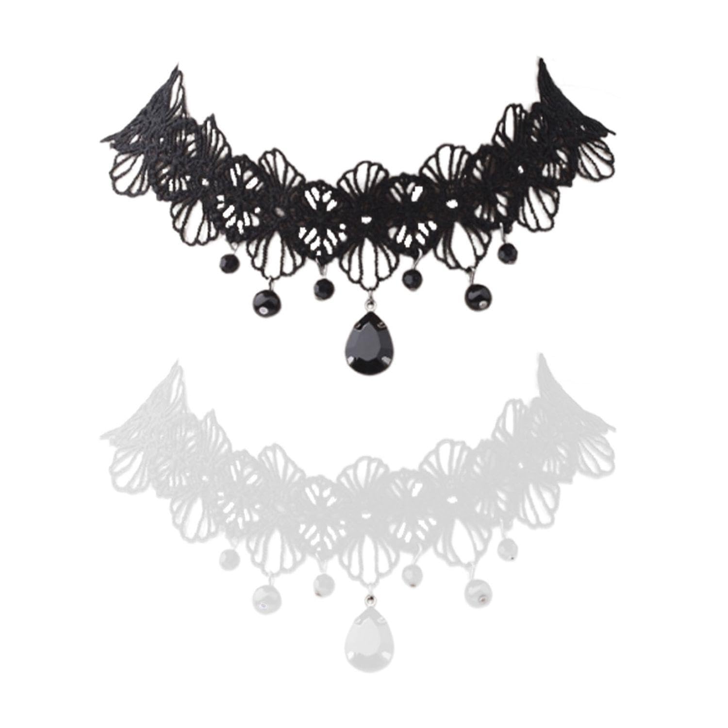 Chaînes De Clavicule en Dentelle, 2 Pièces, Collier Gothique Vintage en Dentelle, Bijoux Punk, Accessoires pour Vêtements