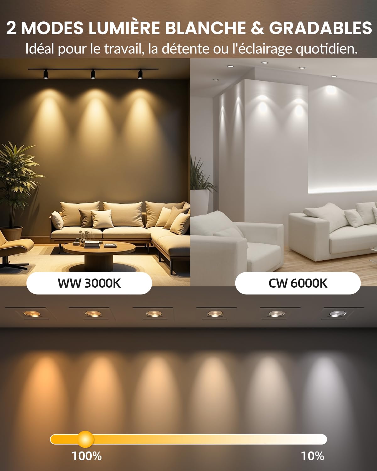 Ampoule LED 3W MR16 GU5.3 RGB Dimmable, Ampoules LED 12V MR16 RGBW Éclairage d'ambiance avec Télécommande, 12 Choix de Couleurs + Blanc Chaud + Blanc Froid pour la Déco Maison pack de 2