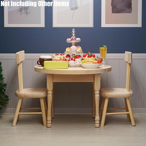 Miniatura 5 de Odoria Mesa de comedor en miniatura 112 y 2 sillas, accesorios para muebles de cocina, Burlywood