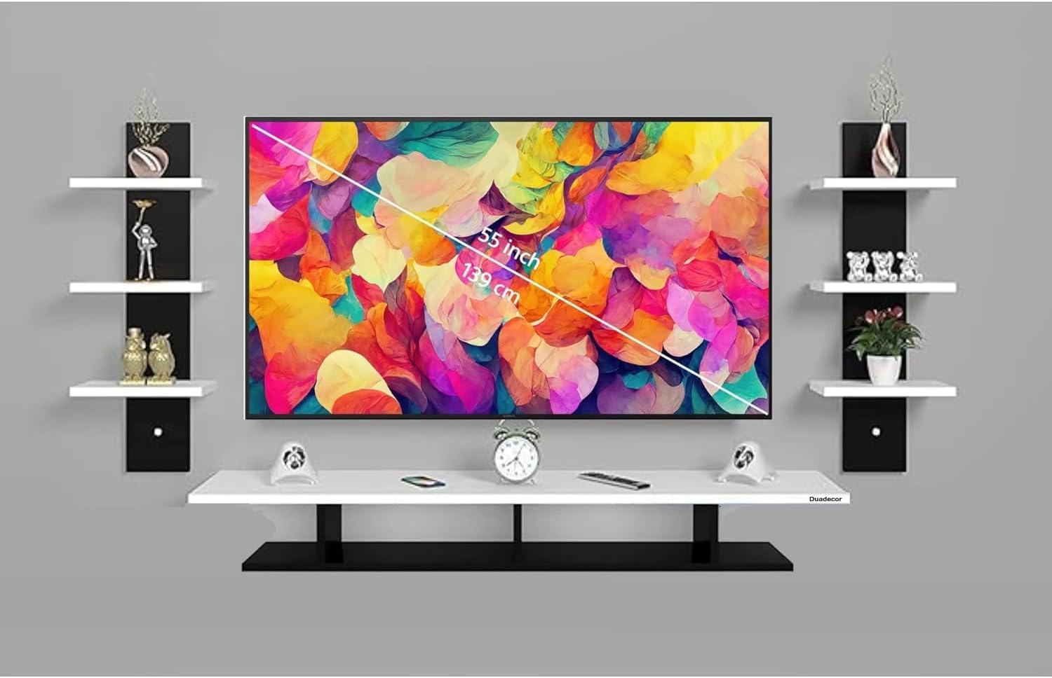 Roylin Wood Engineered Wood TV Cabinet for Living Room, TV Unit with Wall Mount Set Top Box Stand & Wall Display Rack | Dining Room, Bedroom ((Black Frosty) 43 Inch Upto 55" Inch)