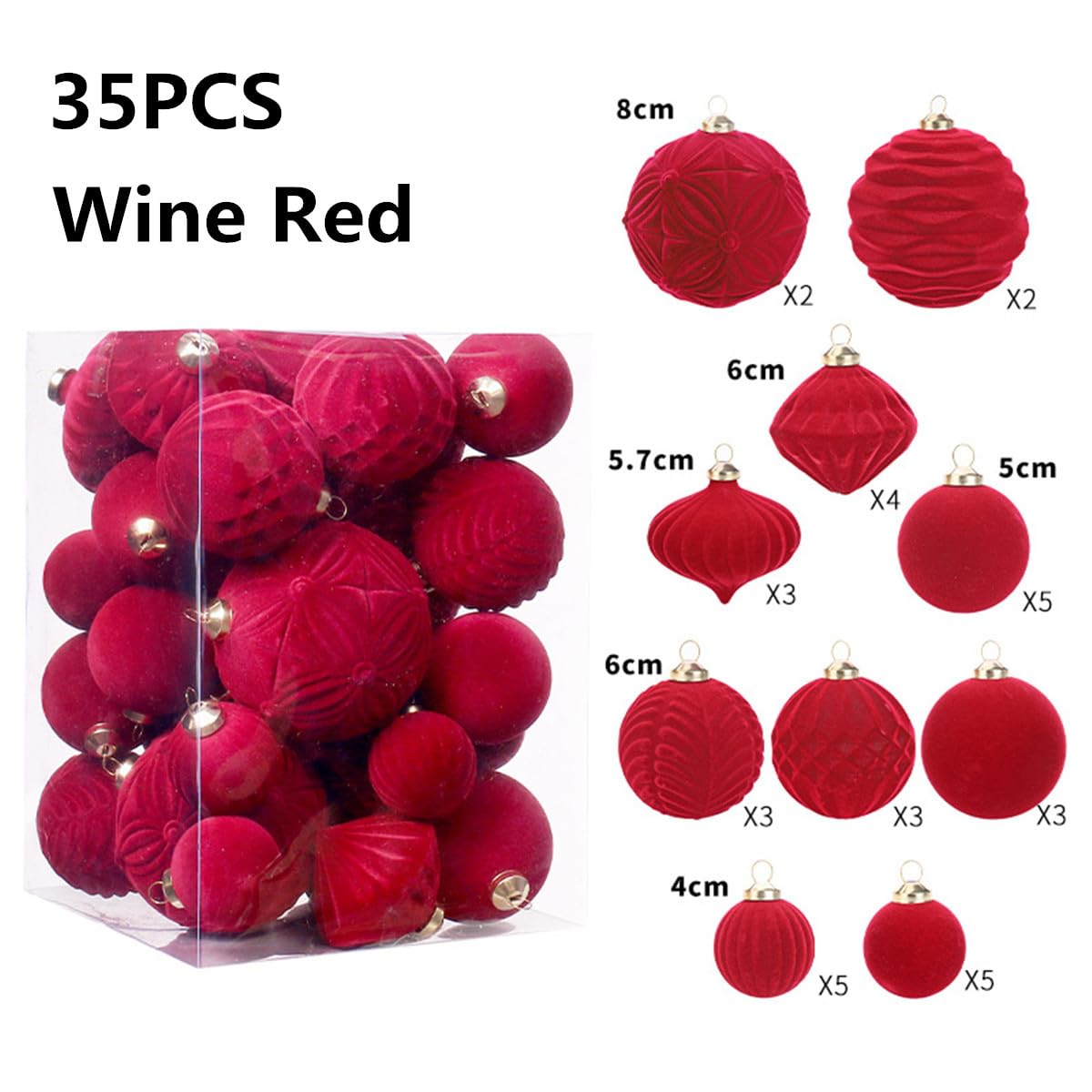 35 pezzi ornamenti natalizi palline di palline floccate palline albero di natale decorazioni pendenti for decorazioni natalizie for feste di albero di natale Set di ornamenti natalizi,(Wine Red)
