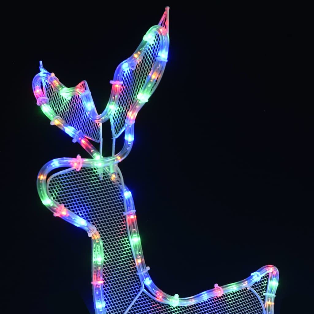 LED-Rentier Weihnachtsdeko mit Schlitten 432 LEDs Mehrfarbig PVC Stahlrahmen 120x63 cm wetterfest für Außen Innen Garten Balkon Festliche Beleuchtung