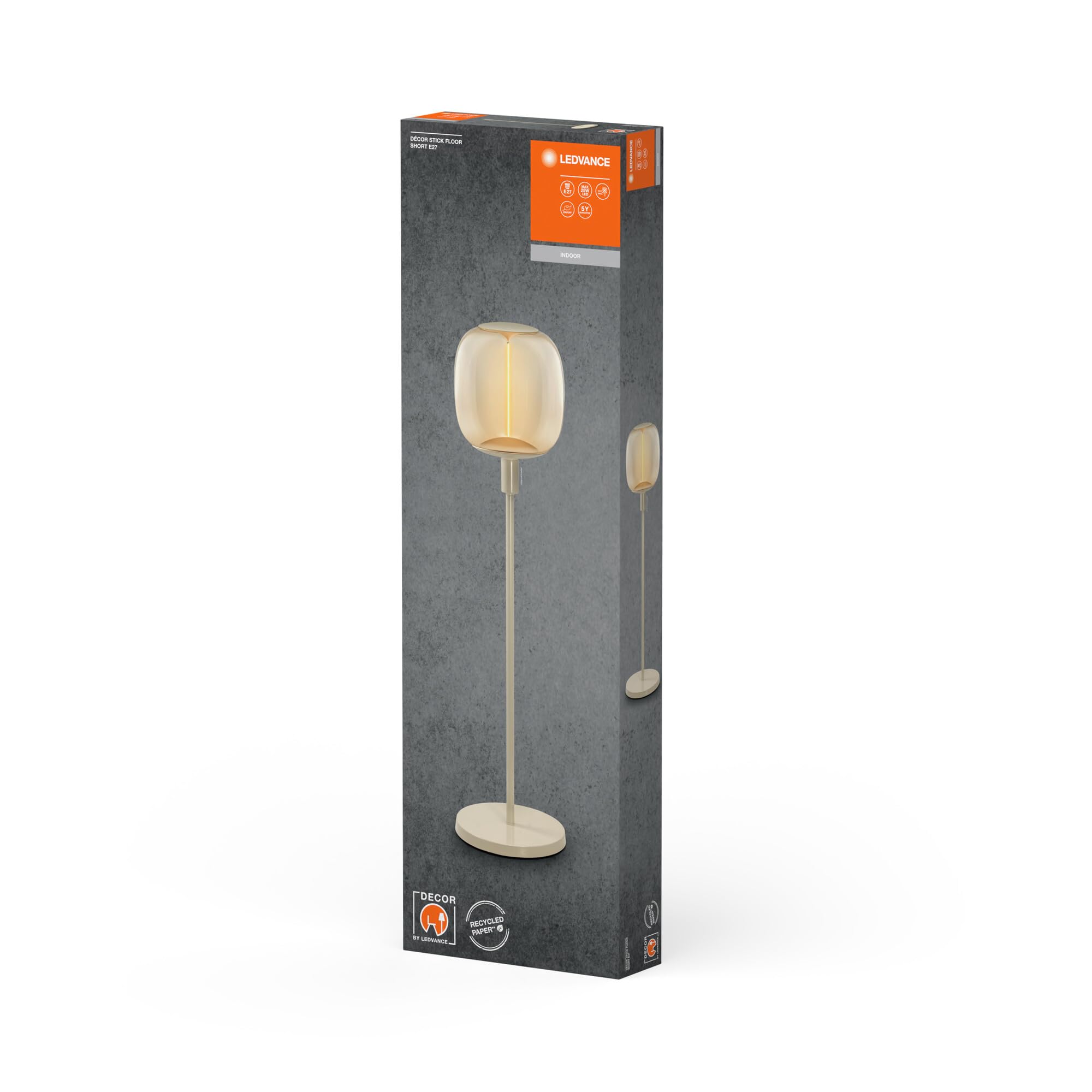 LEDVANCE Dekoracyjna lampa podłogowa z 2x oprawką E27, dwoma stojakami (wysokość 78 cm i 110 cm), beżowa, z kablem zasilającym 1,8 m, idealnie dopasowana lampa LED OSRAM 1906 dostępna osobno