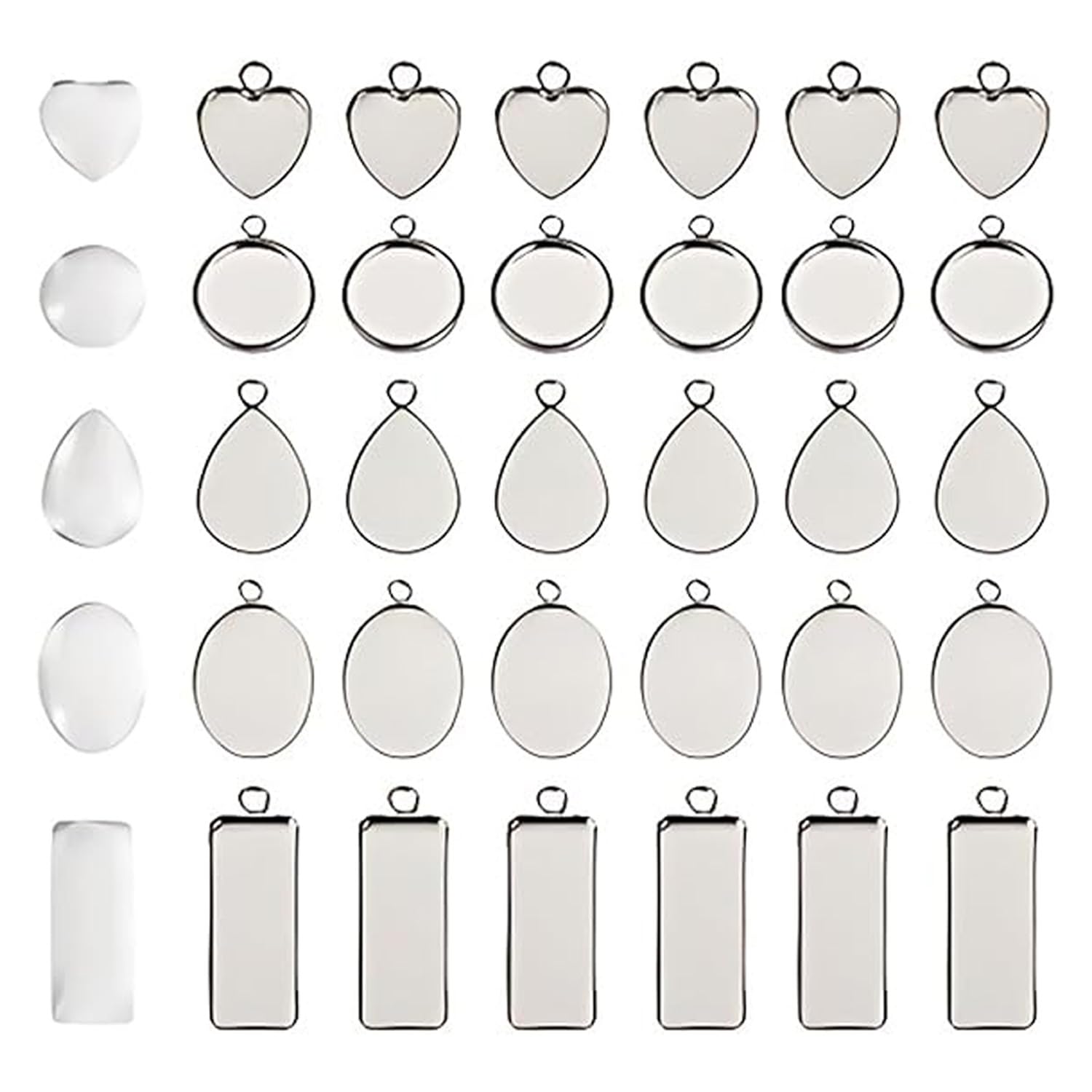 ElvenJoy 60PCS Pendant Trays, 5 Styles Silver Pendant Trays Kit Round, Resin Jewellery Making Kit for Jewelry Making, Cabochons Flat Back Settings for Earring Pendants Jewellery Making DIY Crafts