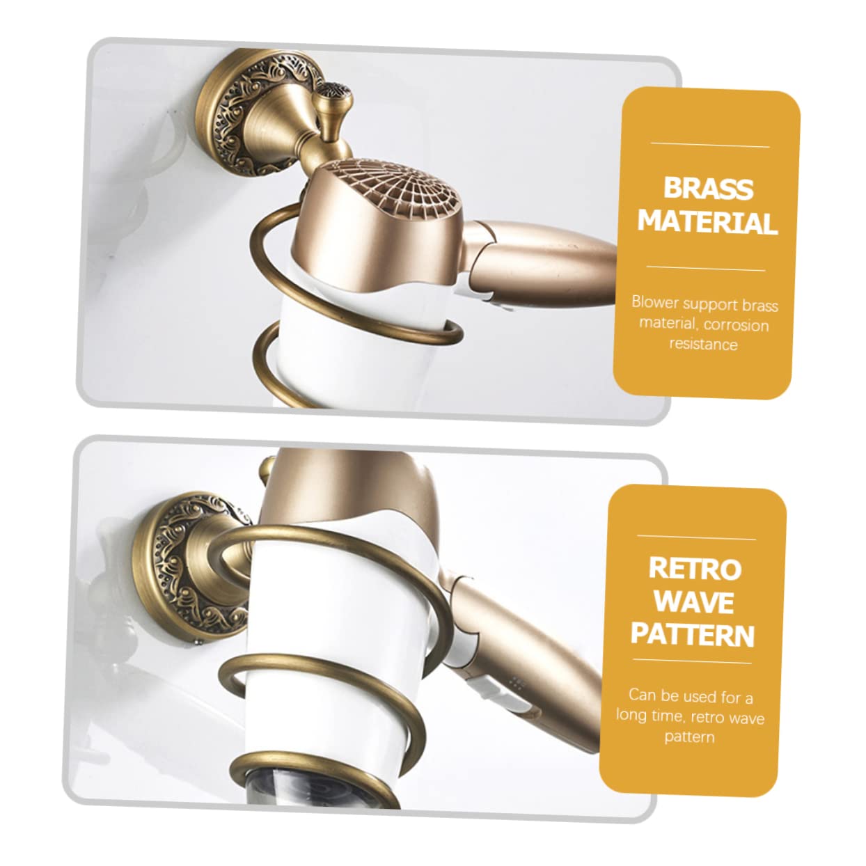 Homoyoyo Spiralförmiger Haartrocknerhalter Installieren Sicherer Halter aus Kupfer und Edelstahl für Haarstyling Geräte im Badezimmer