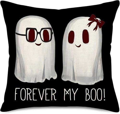 Miniatura 6 de Fukeen Funda de almohada decorativa de Halloween con diseño de gato negro Boo de 24 x 24 pulgadas, color rosa, gatos asustados, otoño, vacaciones,