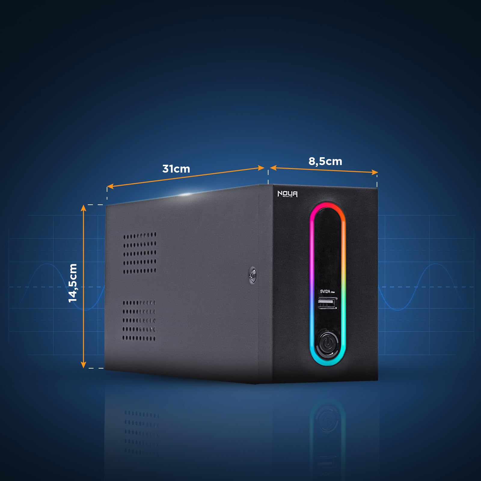 Zeus 600VA RGB UPS Line Interactive 360W AVR 2x Schuko USB 5V/2A