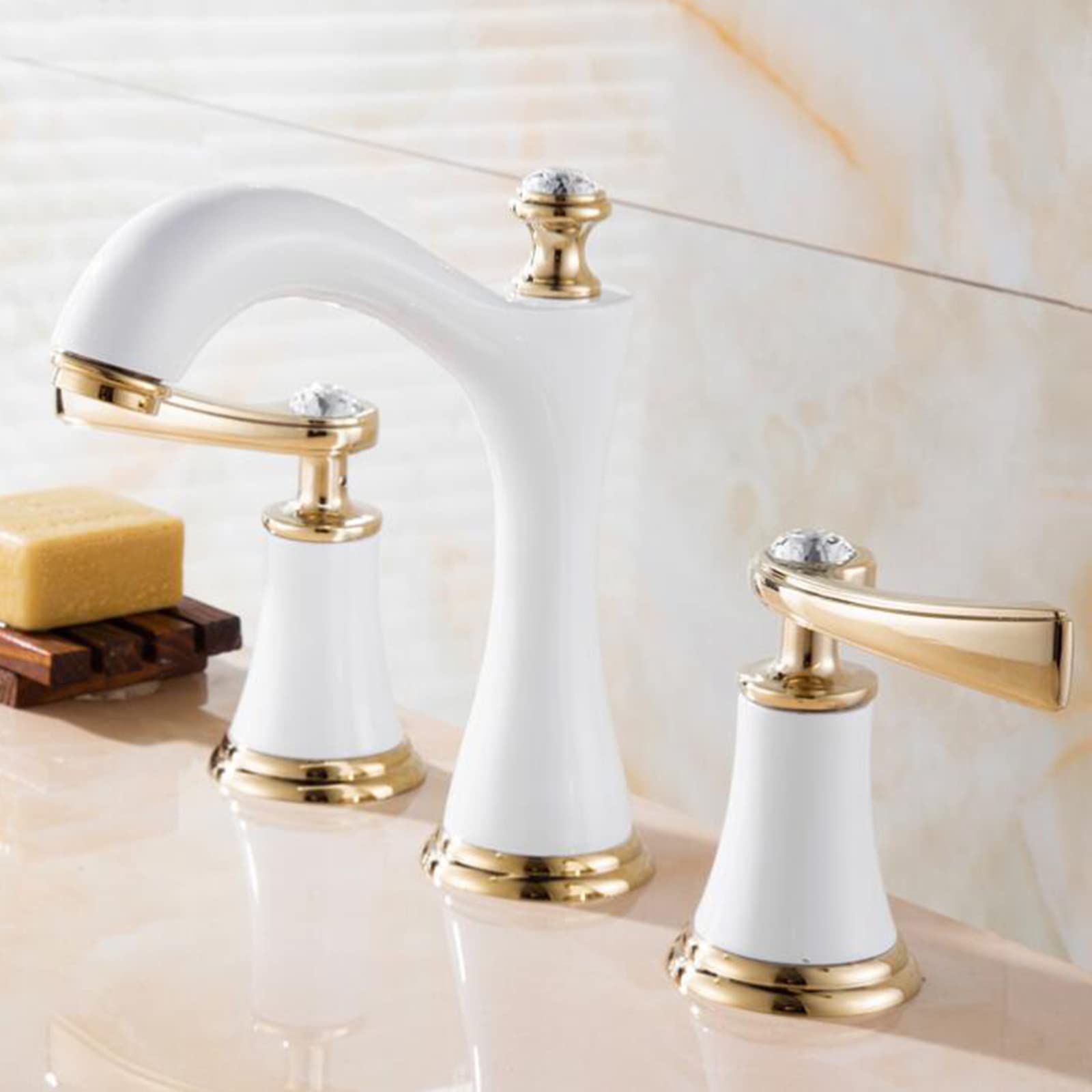 Robinets de lavabo split double poignée eau chaude froide mitigeur de lavabo 3 trous laiton