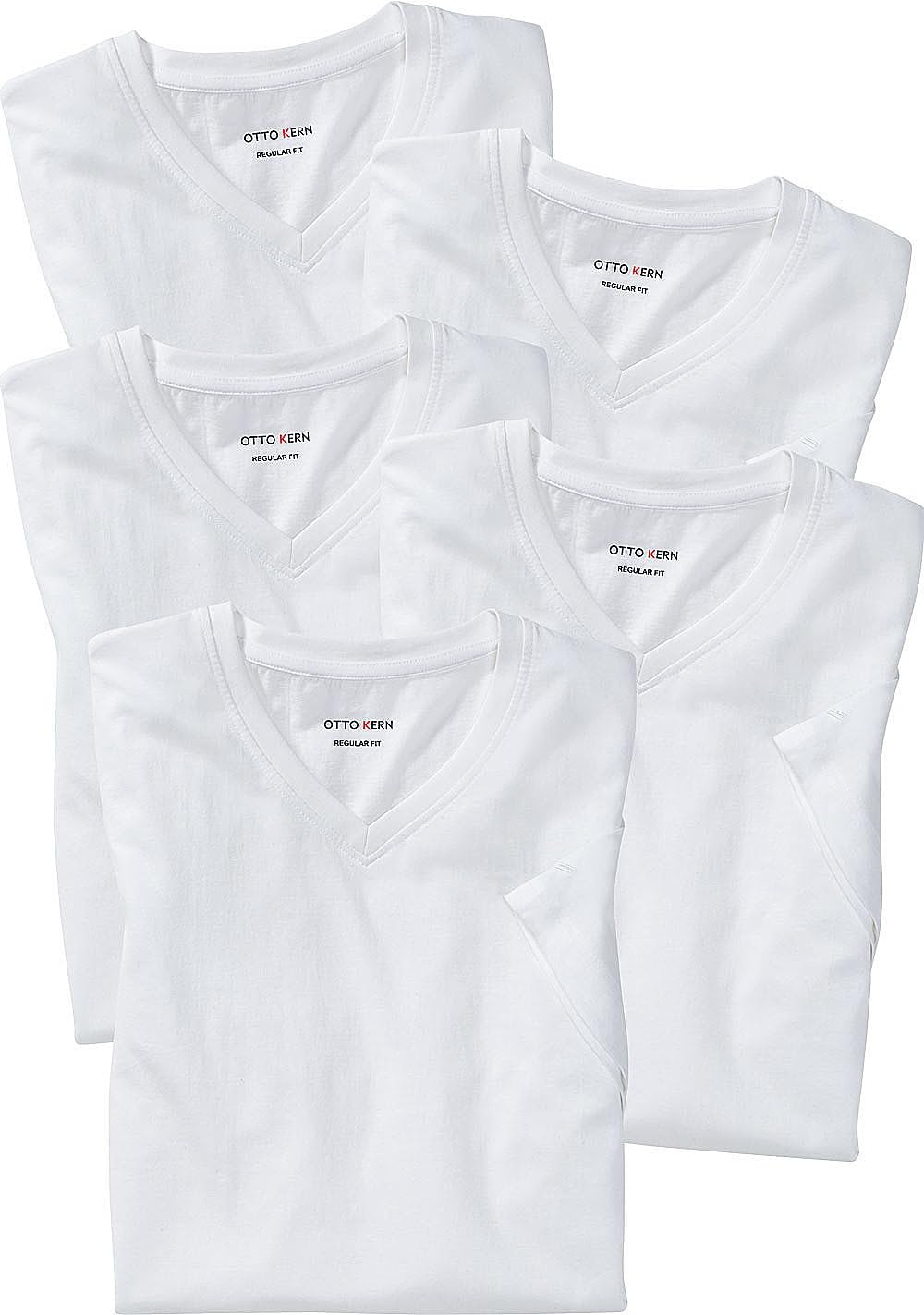 Otto Kern T Shirt Herren im 5er Pack, 5x Kurzarm-Shirts mit V-Ausschnitt, atmungsaktive T-Shirts Herren Schwarz und Weiß aus 100% Baumwolle, Weiß, Gr. 3XL