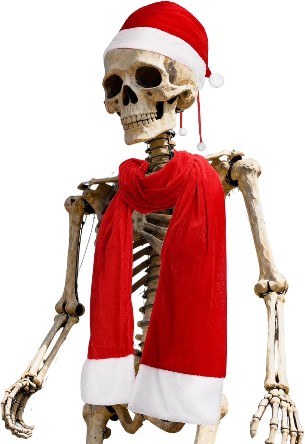 12 Foot Skeleton Christmas Outfits - Scarf and Giant Santa Hat with Drawstring/Adhesive for Heavy Secure, 12 FT Skeleton Accessories for Christmas Decorations Outdoor Garden Lawn (2Pcs)