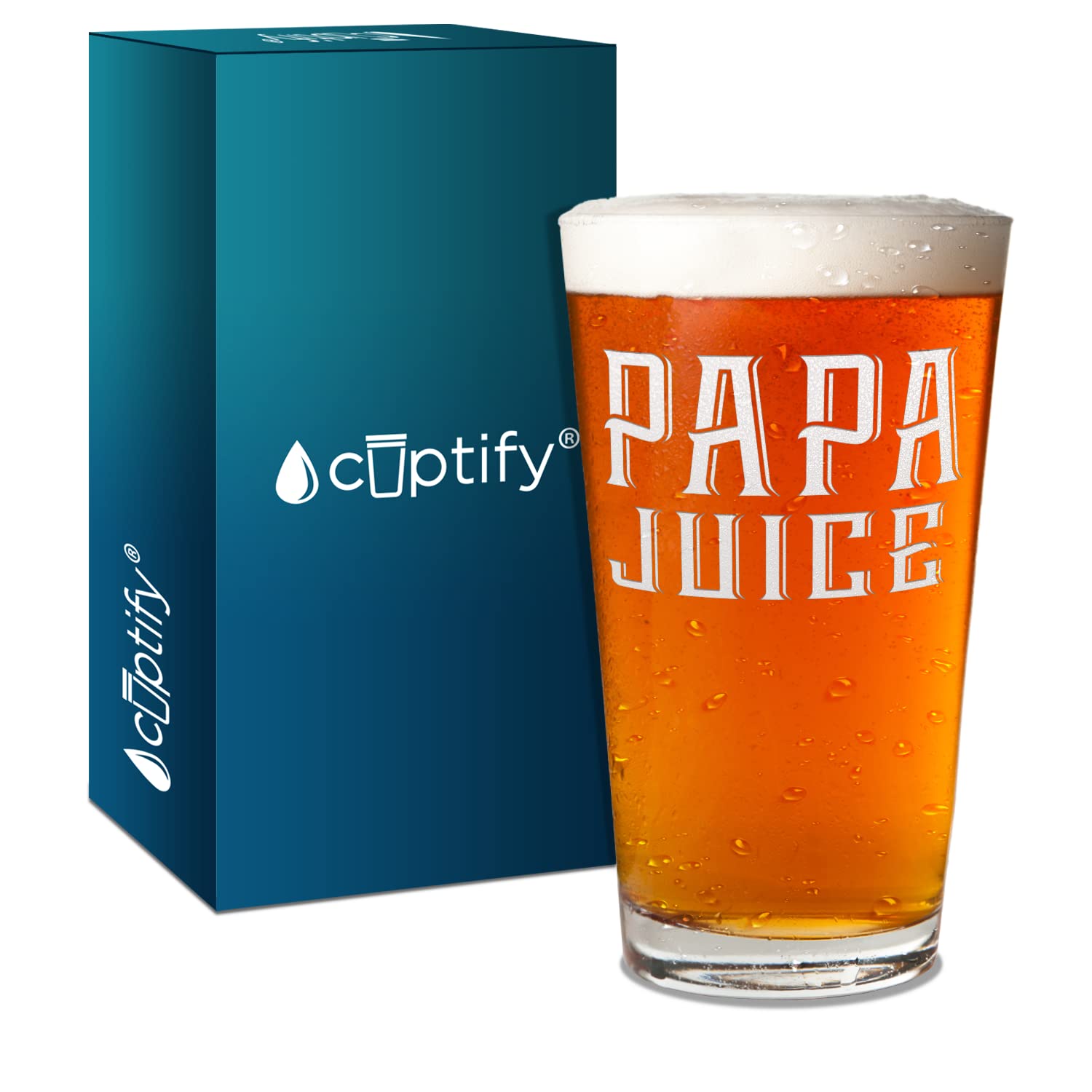 Papa Juice Gift Etched on 16 oz Beer Glass Pint Unique Gift Idea for Dads, Men, Him and Fathers Day
