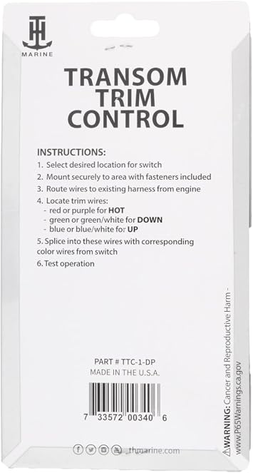 T-H Marine TTC-1-DP Push Button Transom Trim Switch, Black