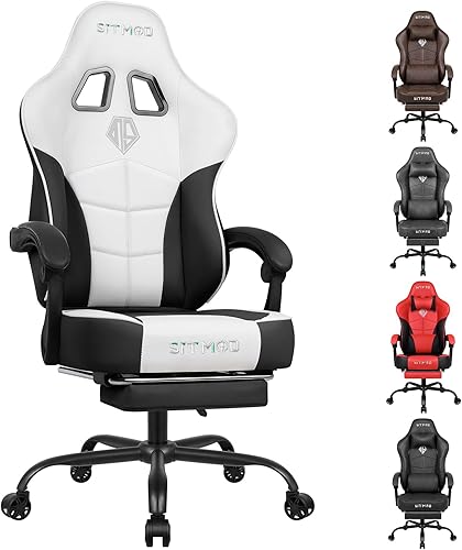 Miniatura 7 de Silla de juegos de piel sintética, silla de oficina ergonómica con reposapiés y soporte lumbar, cómodas sillas de computadora de respaldo alto para