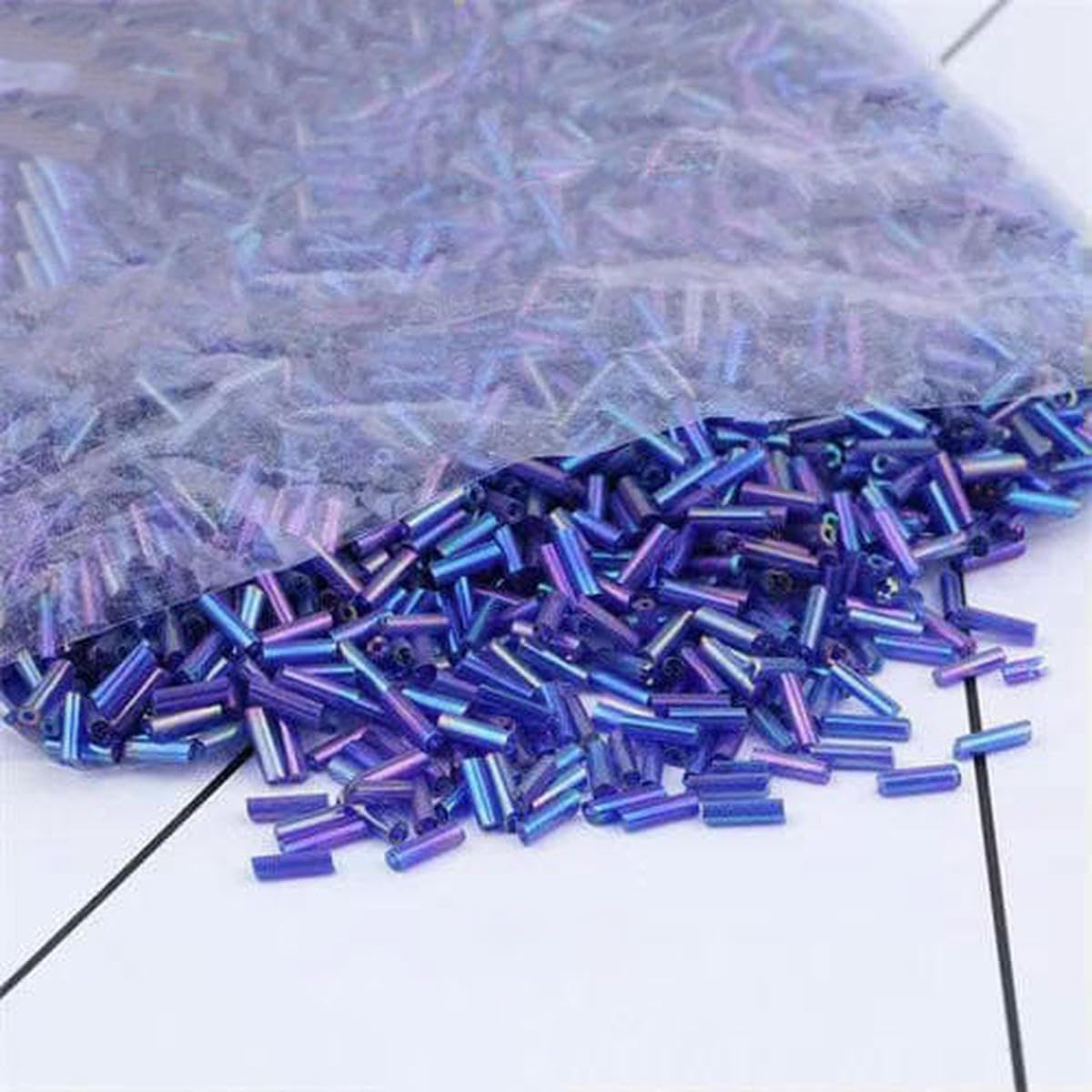 Koraliki szklane, Przekładka, 2x6mm austriacki kryształ okrągły długi koralik do szycia odzieży akcesoria naszyjnik DIY tworzenia biżuterii(Ab Blue,2x6mm 100g)