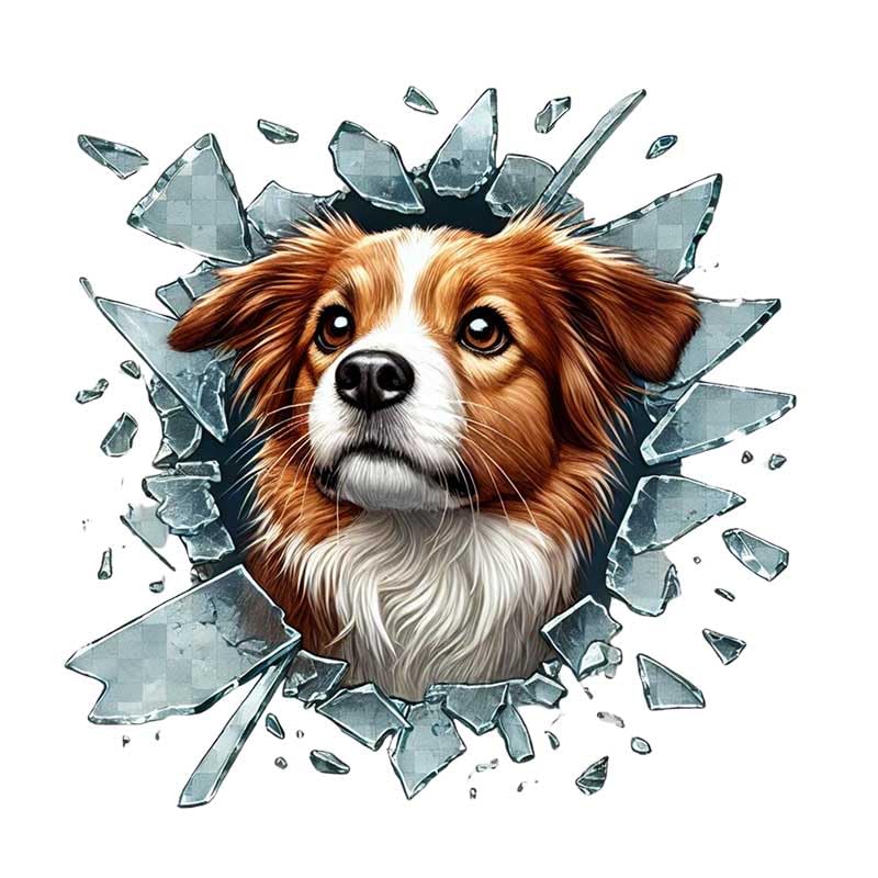 Kırık Cam Efektli 3D Avustralya Çoban Köpeği Araç Cam Stickeri, Dekoratif Çıkartma