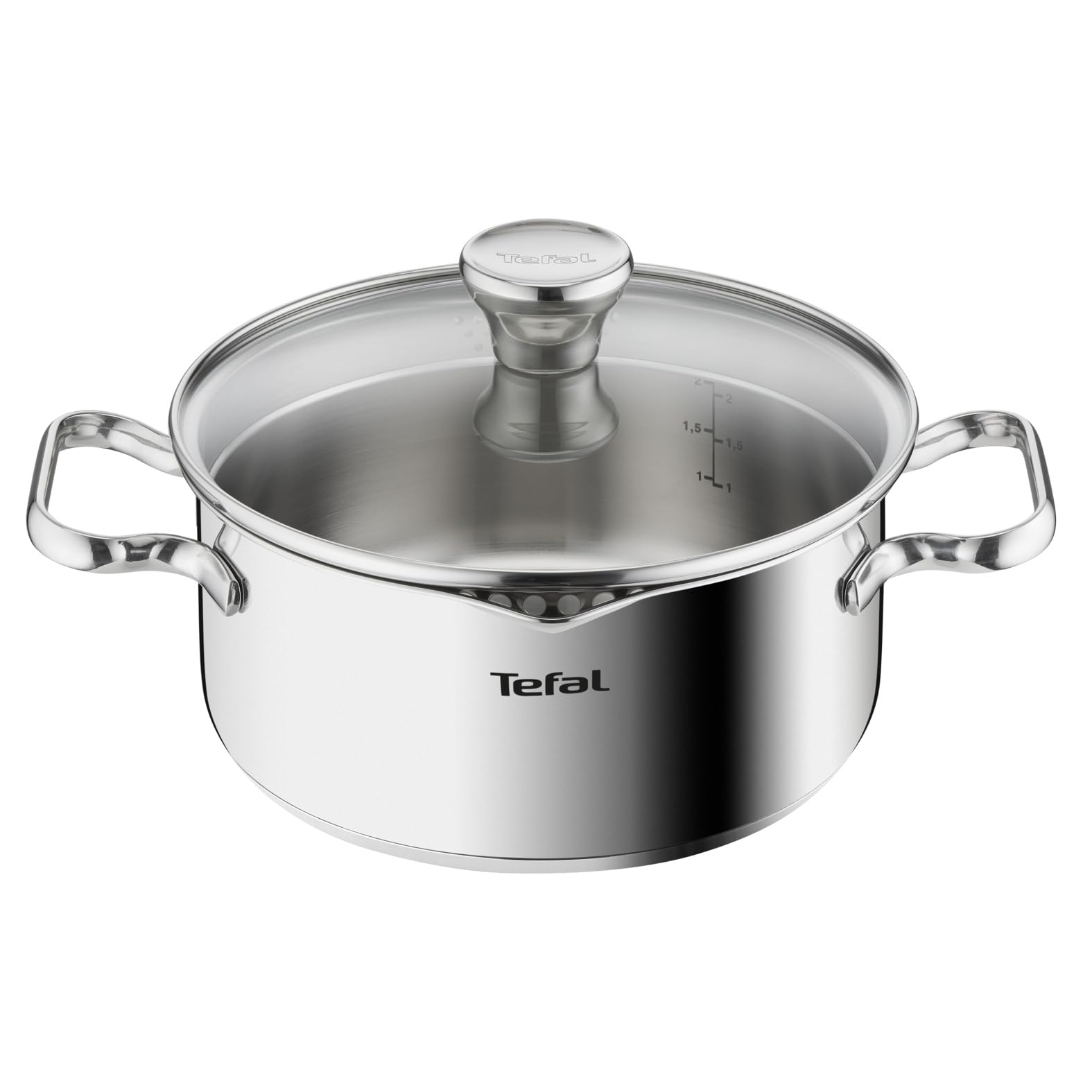 Tefal Duetto A70542 Kochtopf 20 cm, hochwertiger Edelstahl 18/10, graduiert, Ausgießdeckel, für alle Herdarten geeignet, auch Induktion