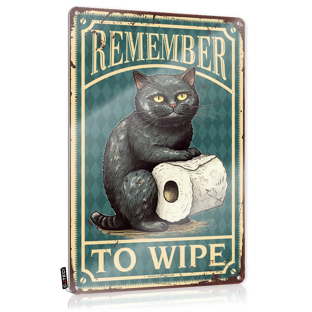 MWFKKADDB Things For Boys Room Black Cat Remember To Wipe Tin Sign Fairycore Room Decorboho Home Decorfunny Signs For Decorwomens Bathroom Funny Door Signs Coffee Tin Sign(30X40CM)