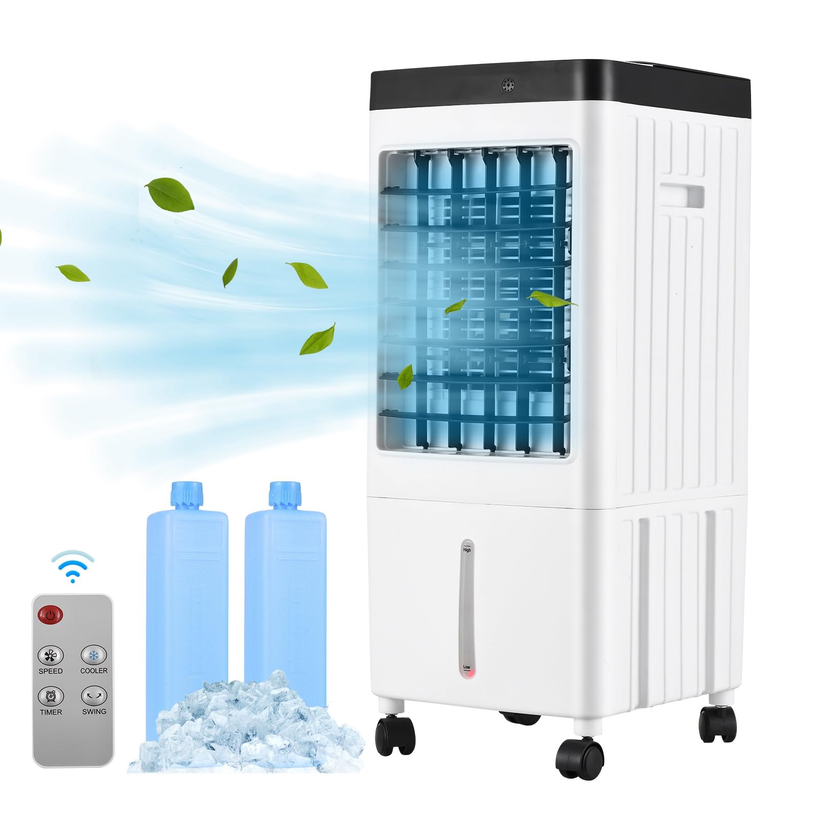 Aire acondicionado,HUIOP Ventilador de aire acondicionado portátil, enfriador evaporativo, máquina de enfriamiento de 3 velocidades con temporizador de 7,5 horas con Control remoto para habitación, ho
