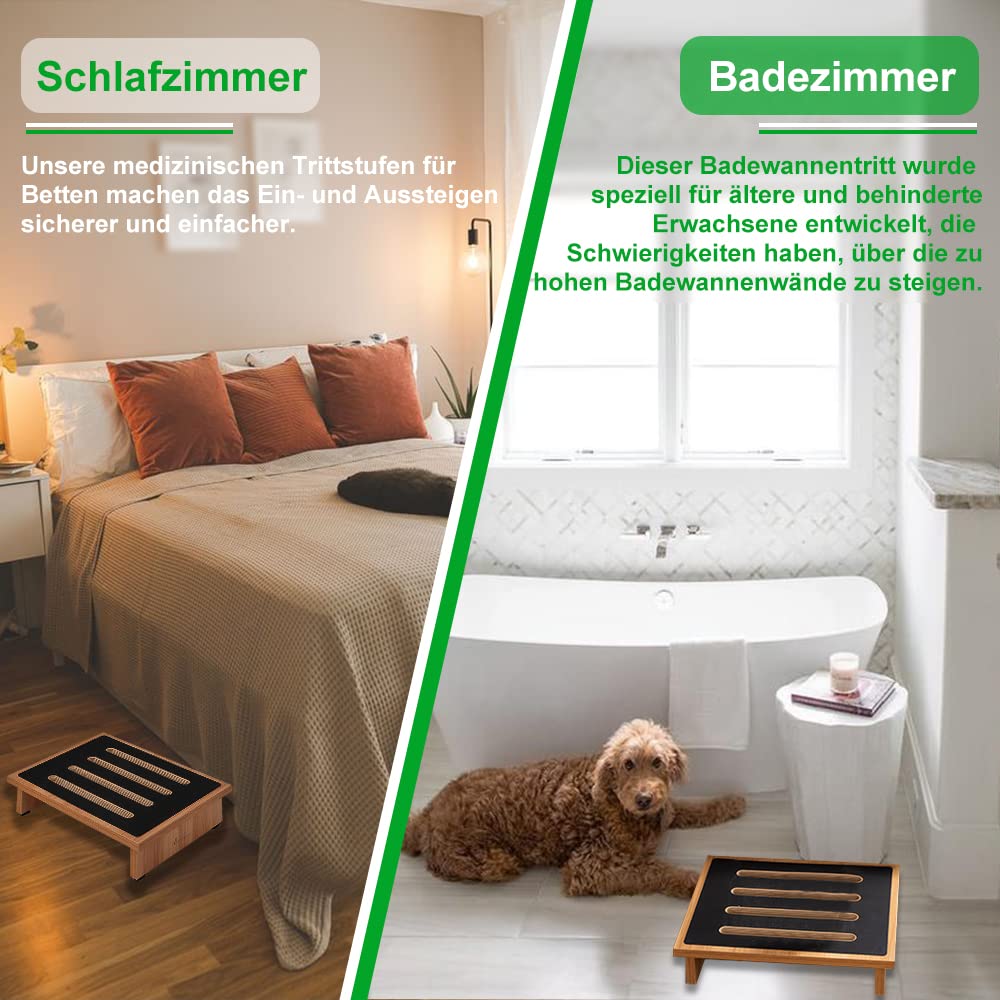 StrongTek Einstufiger Hocker für Erwachsene mit Rutschfester Gummi-Trittfläche, tragbarer einzelner Holzerhöhung (natürlich)